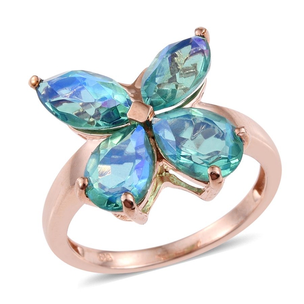 Peacock Quartz (Pear) Butterfly Ring in Rose Gold Overlay Sterling Silver 5.500 Ct.
