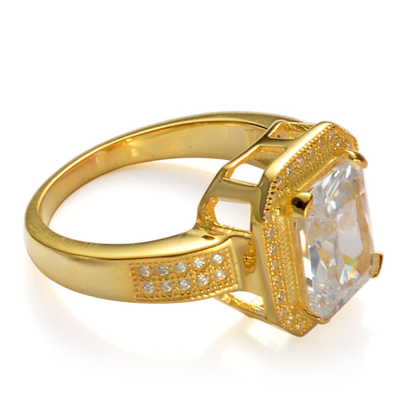 AAA Simulated White Diamond Ring in Yellow Gold Overlay Sterling Silver 10.000 Ct.