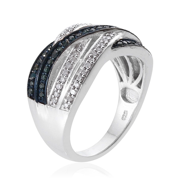 Blue Diamond (Rnd), White Diamond Criss Cross Ring in Sterling Silver 0.500 Ct.