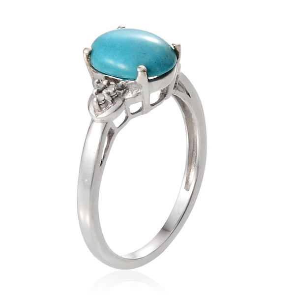 Arizona Sleeping Beauty Turquoise (Ovl) Solitaire Ring in Platinum Overlay Sterling Silver 2.000 Ct.
