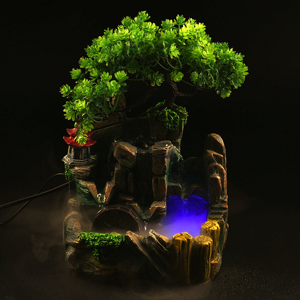 Home Decorative Forest Theme Water Fountain with LED Light (Size 19x18 Cm)