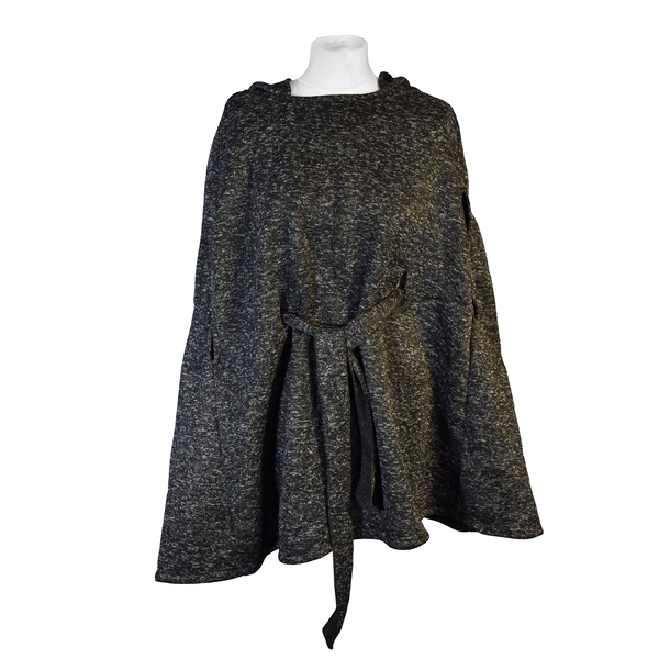 Black Knitted Poncho with Waistbelt (Size 55x77cm)