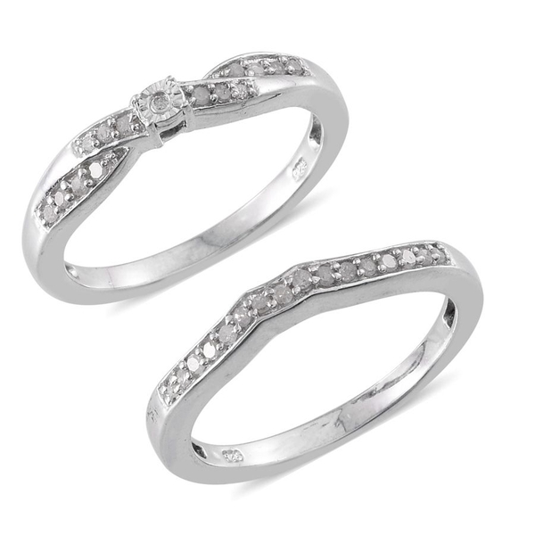 Set of Two - Diamond (Rnd 0.05 Ct) Ring in Platinum Overlay Sterling Silver 0.250 Ct.
