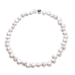 Baroque White Pearl Star Necklace (Size 20 with Magnetic Lock) in Rhodium Overlay Sterling Silver
