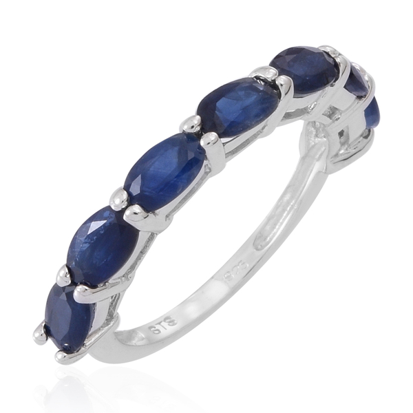 Kanchanaburi Blue Sapphire (Ovl) 7 Stone Ring in Rhodium Plated Sterling Silver 2.250 Ct.