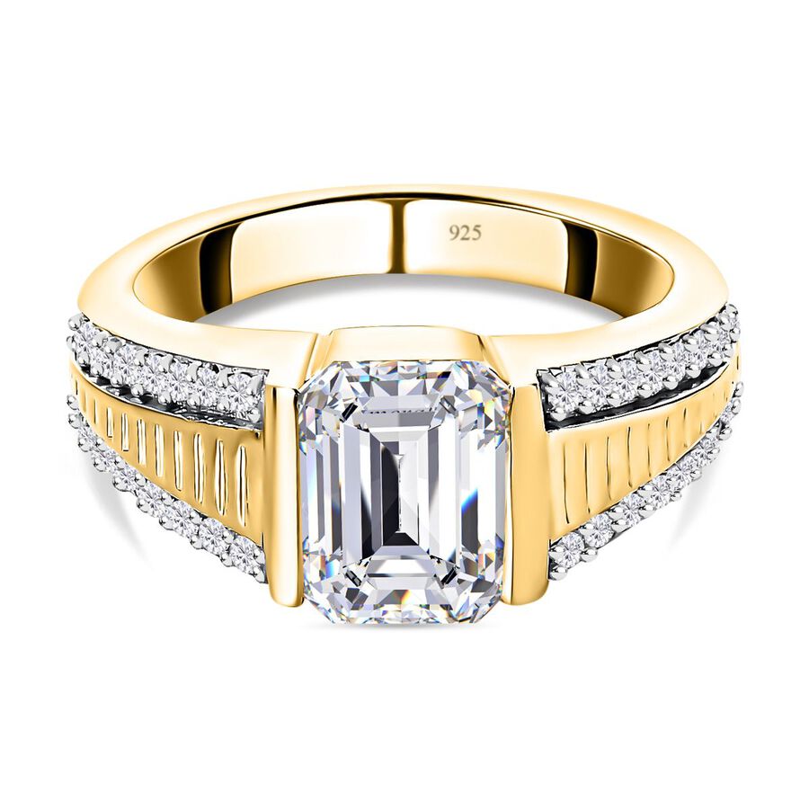 Moissanite Ring in 18K Vermeil Yellow Gold Plated Sterling Silver 2.83 Ct