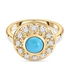 Arizona Sleeping Beauty Turquoise and Natural Cambodian Zircon Ring (Size O) in Vermeil Yellow Gold Overlay S