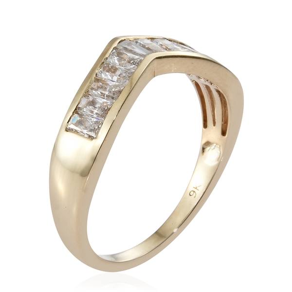 J Francis - 9K Yellow Gold (Bgt) Wishbone Ring Made with Finest CZ