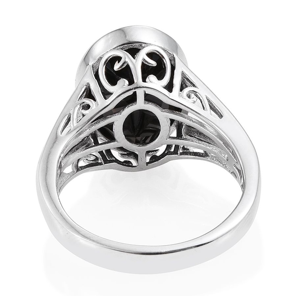 Boi Ploi Black Spinel (Ovl) Ring in Platinum Overlay Sterling Silver 12.000 Ct.