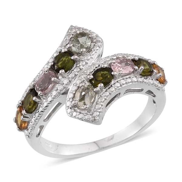 Rainbow Tourmaline (Ovl) Crossover Ring in Platinum Overlay Sterling Silver 1.750 Ct.