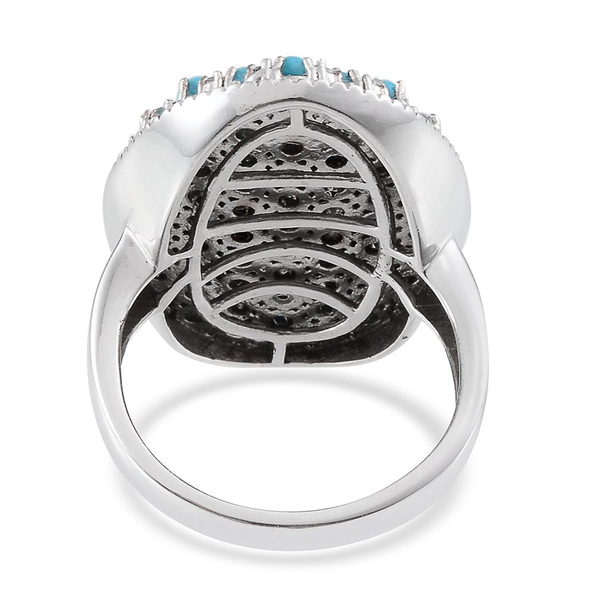 Arizona Sleeping Beauty Turquoise (Rnd), White Topaz Cluster Ring in Platinum Overlay Sterling Silver 4.650 Ct.