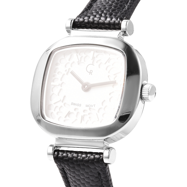 RACHEL GALLEY Lattice Collection Swiss Movement Watch with Black Genuine Leather Strap- White