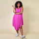 TAMSY Viscose Asymmetrical Hem Herringbone Stripe Dress One Size, (Fits Size 8-18 ) - Hot Pink