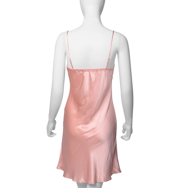 100% Mulberry Silk Chemise with Embroidery in Peach Pink Colour - Size XL