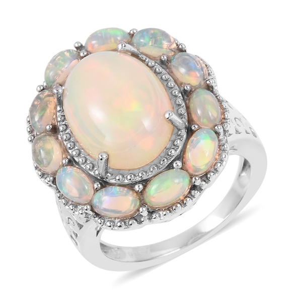 5.75 Ct Ethiopian Opal Halo Ring in Sterling Silver 7.48 Grams