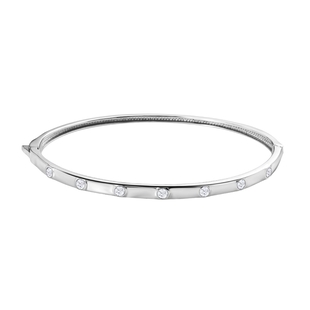 Moissanite Bangle (Size 7.5) in Platinum Overlay Sterling Silver, Silver Wt. 9.80 Gms