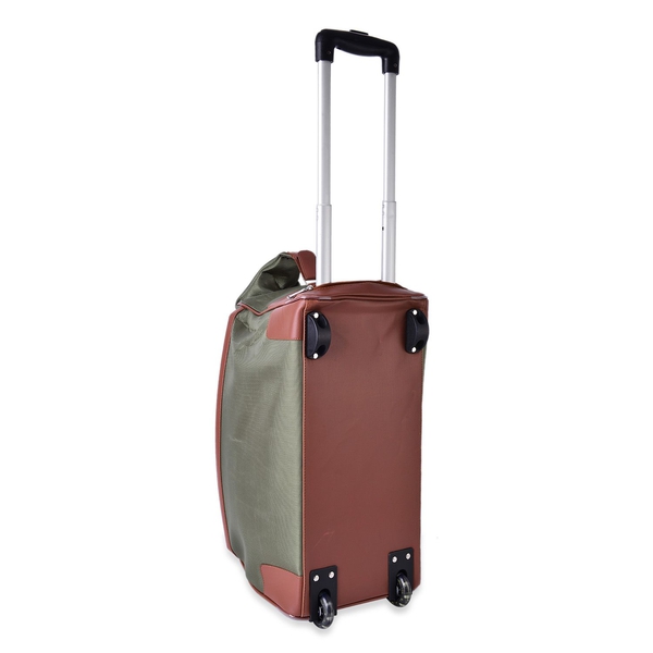 Water Resistant Army Green Travel Trolley With Wheels and Adjustable Handle (Size 50x35x25 Cm)