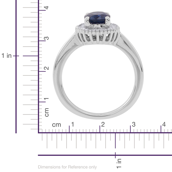 ILIANA 18K W Gold Rare Size AAAA Ceylon Blue Sapphire (Ovl 1.50 Ct), Diamond (SI/G-H) Ring 1.750 Ct.