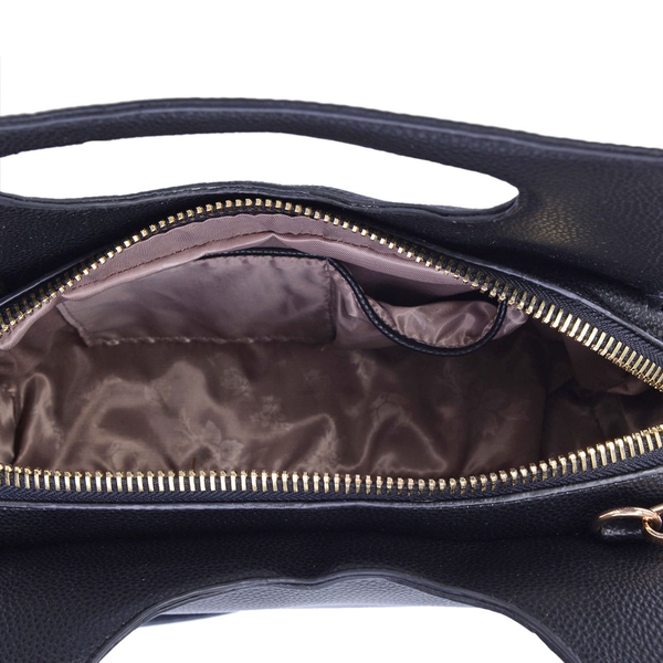 Black Colour Tote Bag with Adjustable Shoulder Strap (Size 31x18x10 Cm)