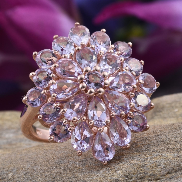 Rose De France Amethyst (Pear) Floral Ring in Rose Gold Overlay Sterling Silver 7.750 Ct.