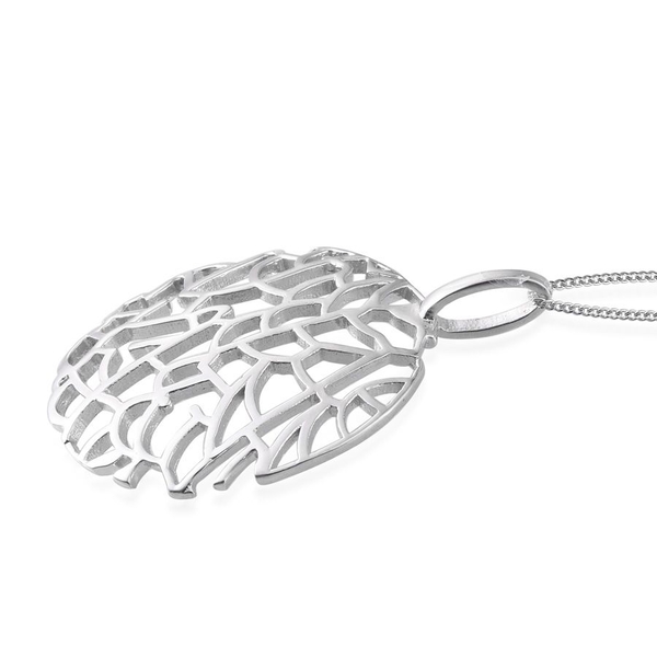 Platinum Overlay Sterling Silver Sea Fan Coral Pendant With Chain, Silver wt 4.98 Gms.