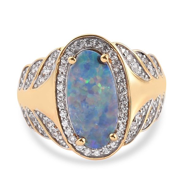 Sundays Child Ethiopian Welo Opal and Natural Cambodian Zircon Ring in Yellow Gold Tone 3.83 Ct.