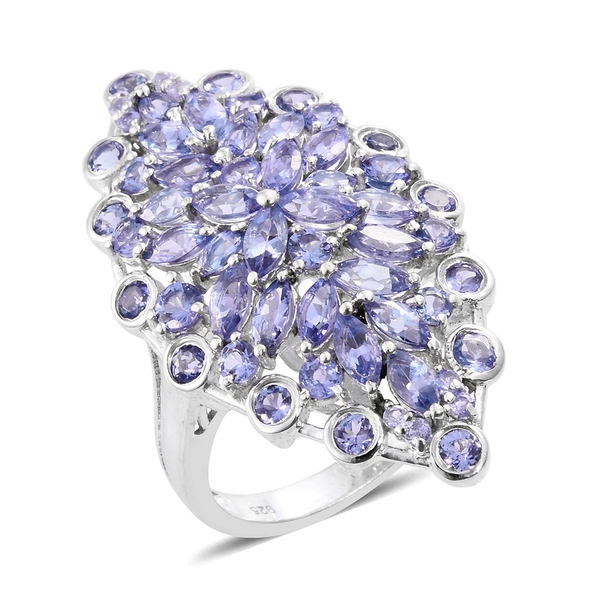 6 Carat AA Tanzanite Cluster Ring in Platinum Plated Sterling Silver 7.80 Grams