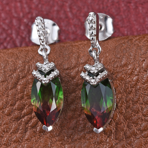 Bi-Color Tourmaline Quartz (Mrq) Earrings (with Push Back) in Platinum Overlay Sterling Silver 3.000 Ct.