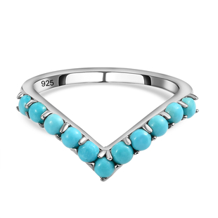 Arizona Sleeping Beauty Turquoise Wishbone Ring in Platinum Overlay Sterling Silver