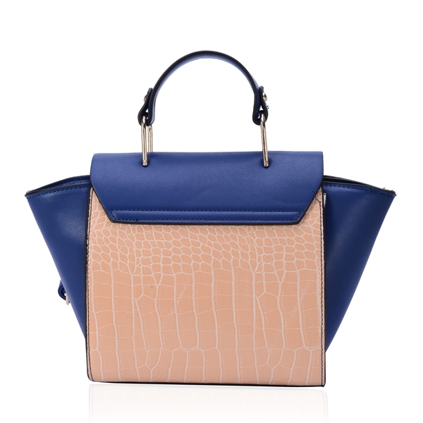 Daniela Navy Blue and Beige Colour Tote Bag with Adjustable and Removable Shoulder Strap (Size 33x22x8 Cm)