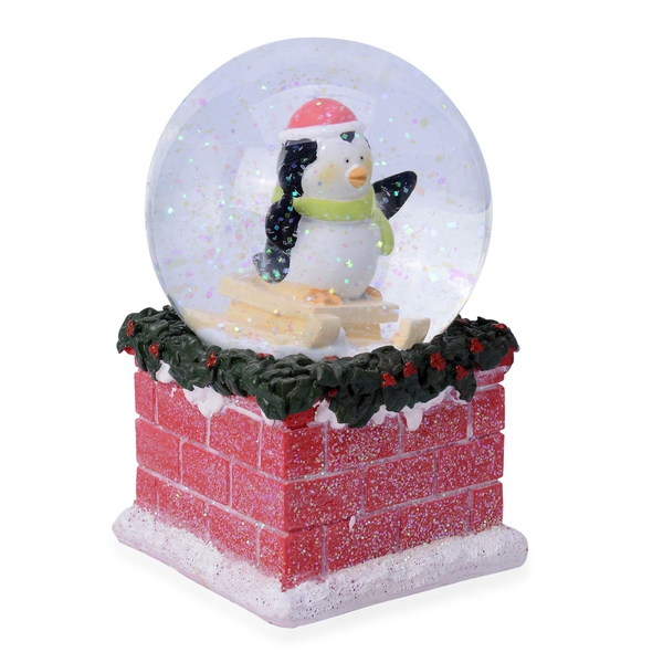 (Option 1) Home Decor - Penguin with Blue Scarf Glitter Musical Globe with Red Brick Base