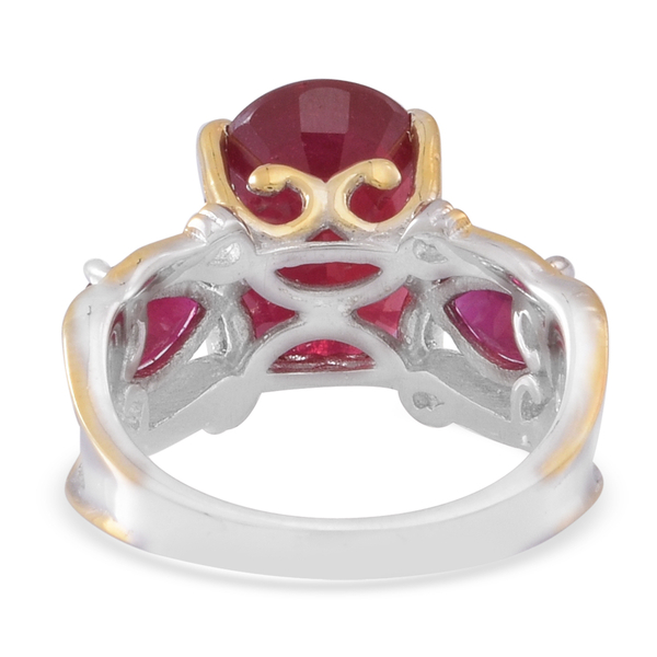 African Ruby (Ovl 9.16 Ct) Ring in Rhodium and Yellow Gold Overlay Sterling Silver 11.000 Ct.