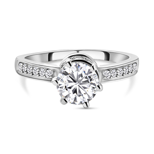 Moissanite Ring in Platinum Overlay Sterling Silver 1.17 Ct.