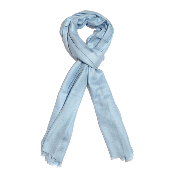 Limited Available - Super Soft- 100% Cashmere Wool Sky Blue Colour Scarf with Fringes (Size 200X70 C