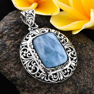Royal Bali Collection - Aquamarine Pendant in Sterling Silver 27.49 Ct, Silver Wt 16.64 Gms