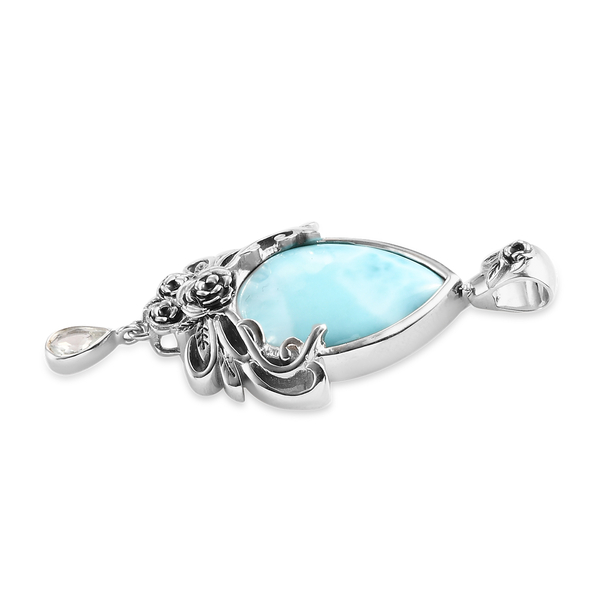 Sajen Silver CULTURAL FLAIR Collection - Larimar and Aquamarine Pendant in Platinum Overlay Sterling Silver 7.80 Ct.