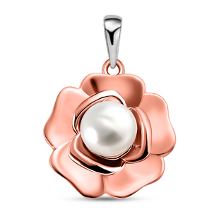 Freshwater Pearl Floral Pendant in Platinum and Rose Gold Overlay Sterling Silver