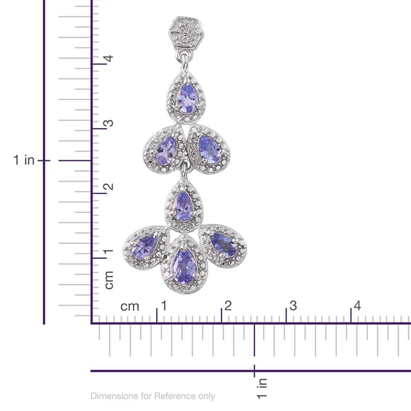 Tanzanite (Pear), Diamond Earrings (with Push Back) in Platinum Overlay Sterling Silver 3.020 Ct.