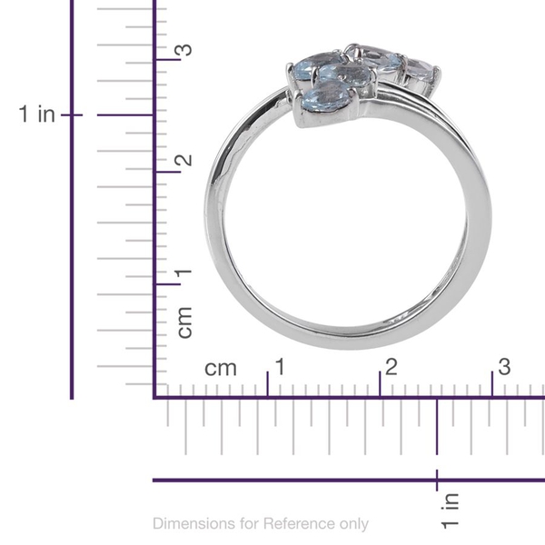 Sky Blue Topaz (Pear) 5 Stone Crossover Ring in Platinum Overlay Sterling Silver 1.000 Ct.