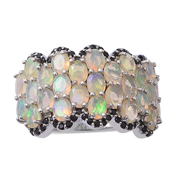 Ethiopian Welo Opal (Ovl), Boi Ploi Black Spinel Ring in Rhodium Overlay Sterling Silver 3.240 Ct, S