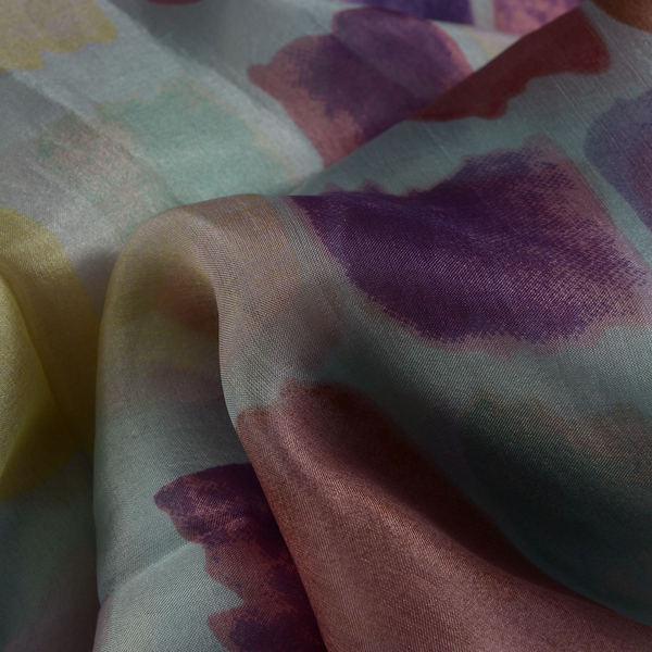 100% Mulberry Silk Purple and Multi Colour Abstract Pattern White Colour Scarf (Size 180x100 Cm)
