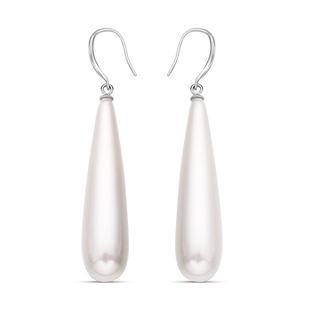 White Shell Pearl Earrings in Rhodium Overlay Sterling Silver 41.80 Ct.