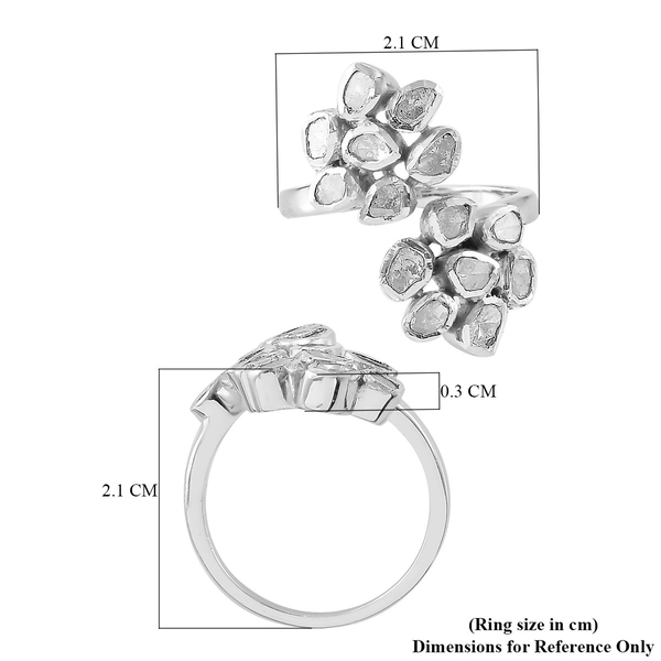 GP Italian Garden Collection - Polki Diamond and Kanchanaburi Blue Sapphire Floral Ring in Platinum Overlay Sterling Silver 0.520 Ct.