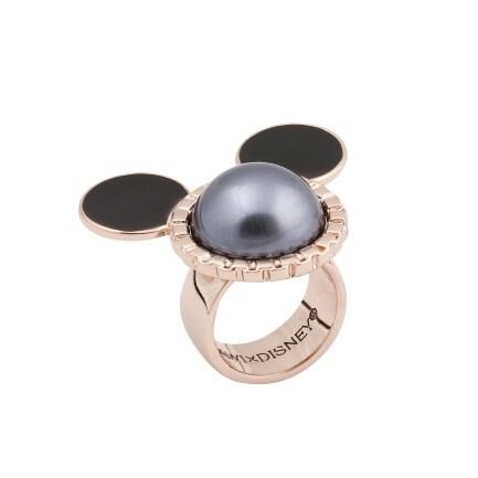 AUTHENTIC Disney Couture Minnie Mawi  Mickey Head Ring (Size L)Featurng A Black Pearl And Black Enam