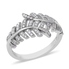 ELANZA Simulated Diamond (Rnd) Leaf Ring (Size N) in Rhodium Overlay Sterling Silver