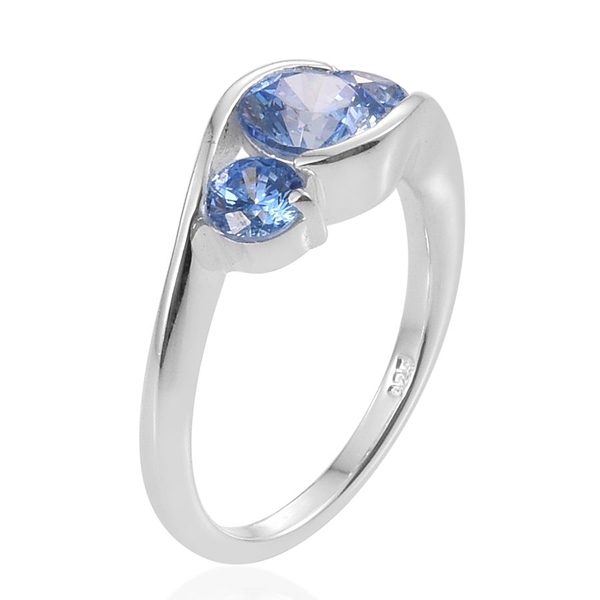Lustro Stella - Sterling Silver (Rnd) 3 Stone Ring Made with Blue  ZIRCONIA