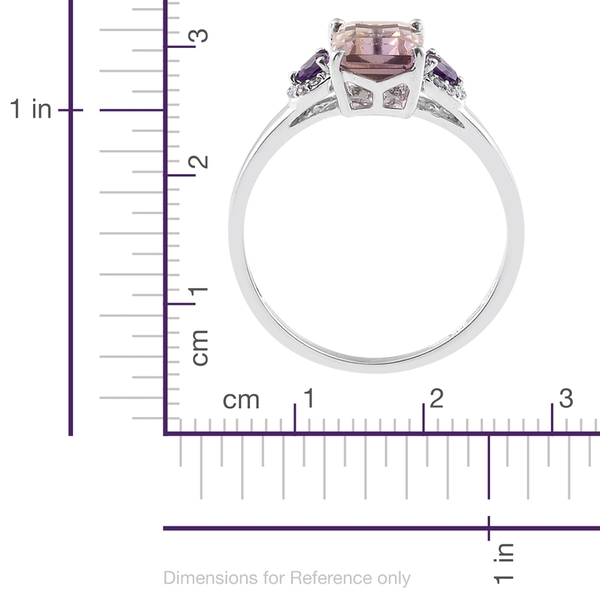 Anahi Ametrine (Oct 2.20 Ct), Amethyst and Natural Cambodian Zircon Ring in Platinum Overlay Sterling Silver 2.500 Ct.