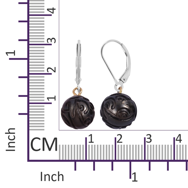 Hand Carved Tahitian Pearl (Rnd 10-11mm) Lever Back Earrings in Two Tone Sterling Silver