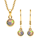 2 Piece Set - Ethiopian Welo Opal Pendant and Hook Earrings in 14K Gold Overlay Sterling Silver With