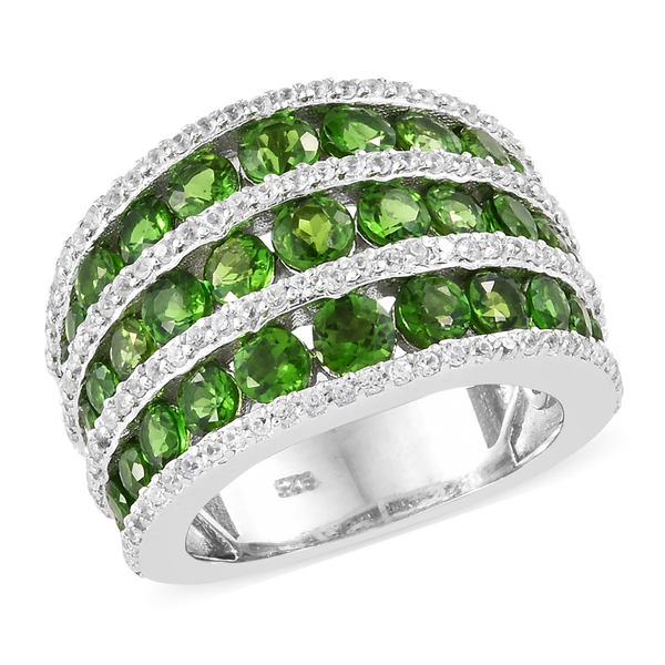 5 Ct  Diopside and Natural Cambodian Zircon Ring in Platinum Plated Sterling Silver